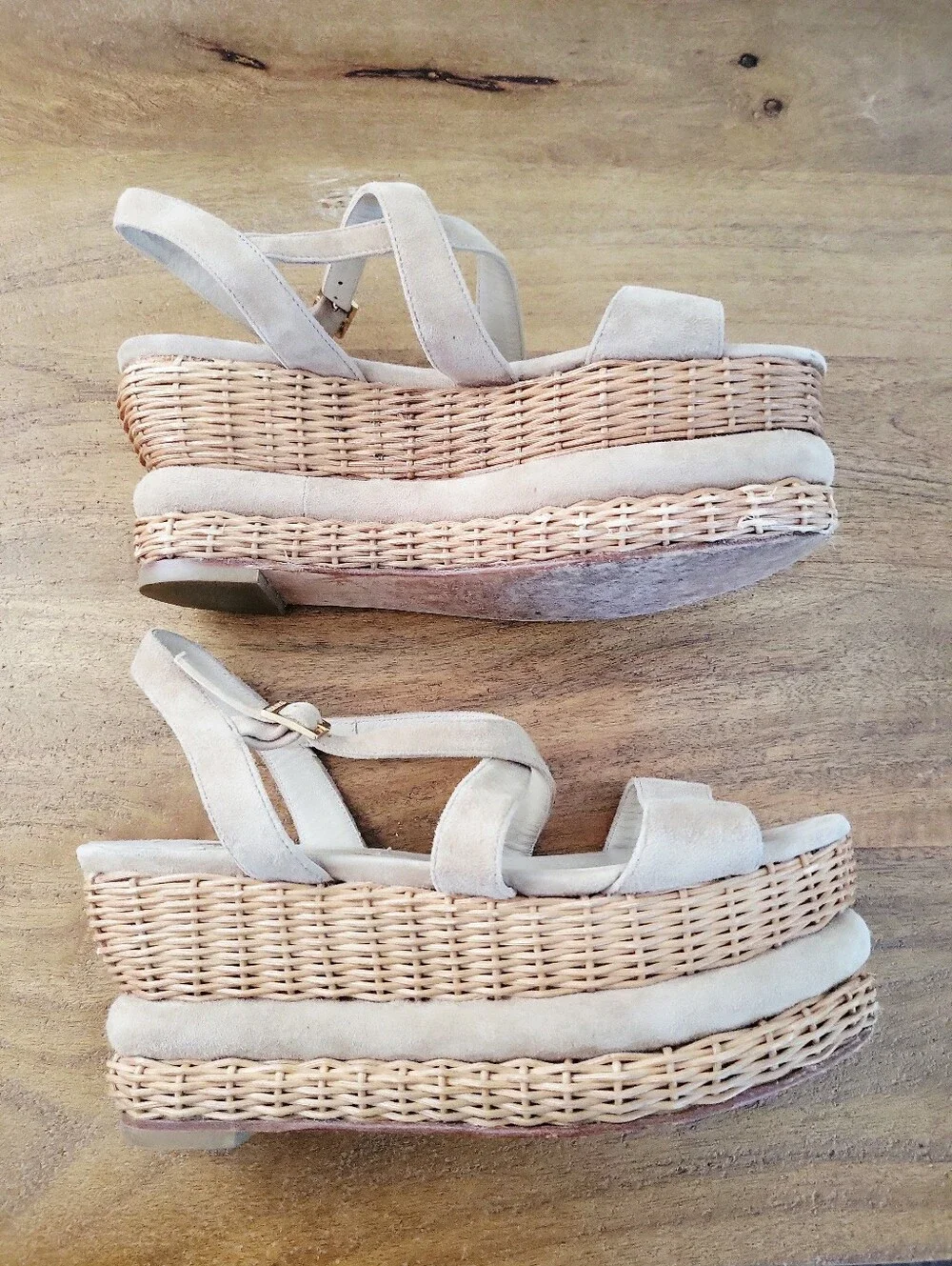 Paloma Barcelo Wicker & Suede Platform Sandals Size 40 / US 9-9.5